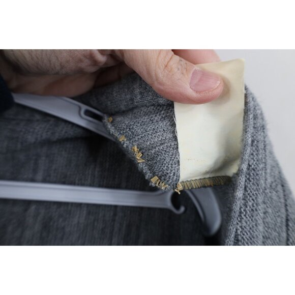 Vtg 70s Streetwear Mens XLT Blank Striped Ribbed Knit Cardigan Sweater Gray USA - Picture 9 of 14